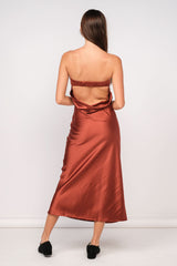 Irene Rust Satin Strapless Maxi Dress