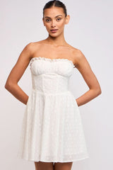 Jaida White Eyelet Strapless Mini Dress