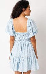 Kendall Blue Eyelet Puff Sleeve Mini Dress
