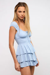 Laney Blue Tiered Ruffle Romper Dress