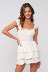 Laney White Tiered Ruffle Romper Dress
