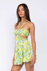 Sundown Blue Lemon Print Sundress