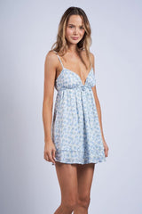 Martha Ditsy Blue Floral Babydoll Mini Dress