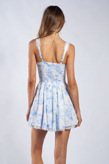 Saylor White and Blue Flower Mini Dress