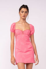 Delilah Pink Puff Sleeve Bustier Dress