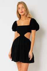 Lindsey Black Cutout Puff Sleeve Dress