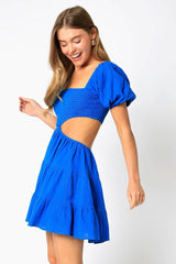 Lindsey Caspian Blue Cutout Puff Sleeve Dress