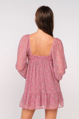 Trish Pink Floral Long Sleeve Babydoll Mini Dress