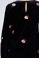 Midnight Reveries Black Floral Velvet Shift Dress