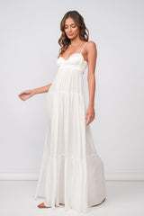 Blaire White Satin Tiered Maxi Dress