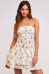 Lyla White Ribbon Strapless Drop Waist Mini