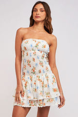 Lyla White Ribbon Strapless Drop Waist Mini