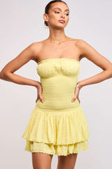 Lyla Yellow Strapless Drop Waist Mini