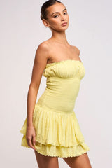 Lyla Yellow Strapless Drop Waist Mini