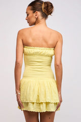 Lyla Yellow Strapless Drop Waist Mini