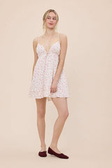 Martha Ivory and Pink Floral Babydoll Mini Dress