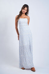 Amalfi White and Blue Ditsy Floral Maxi Dress