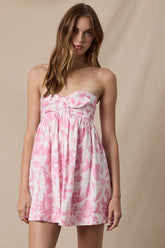 Mckenna Pink and White Floral Strapless Mini Dress