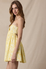 Mckenna Yellow Boho Print Strapless Mini Dress