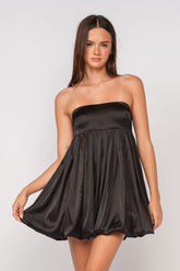 Melinda Black Satin Strapless Bubble Dress