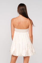Melinda Ivory Satin Strapless Bubble Dress