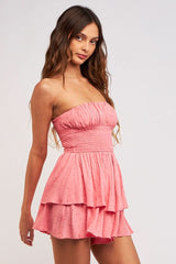 Michelle Rose Pink Strapless Romper Dress