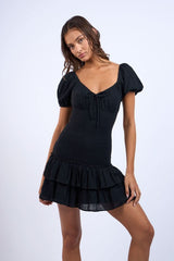 Mimi Black Puff Sleeve Mini Dress