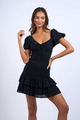 Mimi Black Puff Sleeve Mini Dress