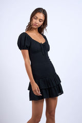 Mimi Black Puff Sleeve Mini Dress