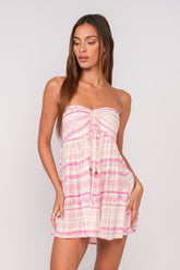 Lena Pink Boho Print Strapless Mini Dress
