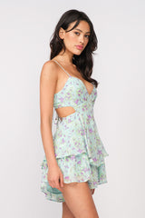 Aristea Mint Floral Cutout Romper Dress