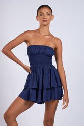 Michelle Navy Strapless Romper Dress