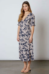 Daisy Blooms Navy Floral Print Wrap Midi Dress