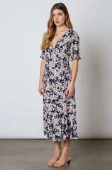 Daisy Blooms Navy Floral Print Wrap Midi Dress