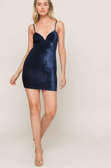 Angie Navy Blue Velvet Bodycon Mini Dress
