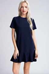 Cape May Navy Flounce Tee Dress