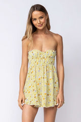 Sadie Olive Floral Strapless Mini Dress