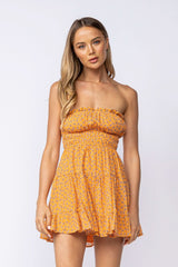 Sarah Orange Floral Strapless Mini Dress
