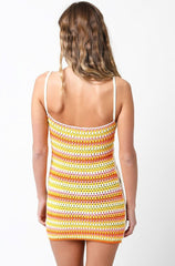 Sun's Out Orange Multi Color Sheer Crochet Dress
