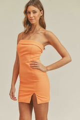 On My Mind Orange Strapless Mini Dress