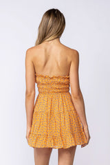 Sarah Orange Floral Strapless Mini Dress