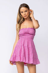 Sarah Pink Floral Strapless Mini Dress