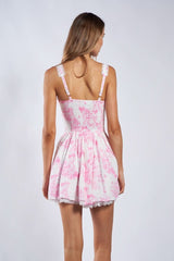 Saylor White and Pink Flower Mini Dress
