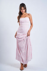 Amalfi White and Pink Ditsy Floral Maxi Dress