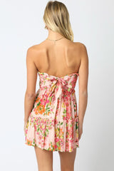 Fresia Pink Floral Strapless Dress