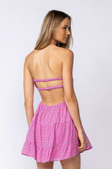 Rachel Pink Floral Print Strapless Mini Dress