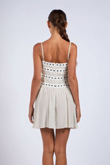 Audrey White Polka Dot Ribbon Trim Mini Dress