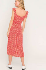 Kristen Red and Cream Print Button Front Midi Dress