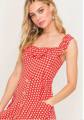 Kristen Red and Cream Print Button Front Midi Dress