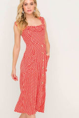 Kristen Red and Cream Print Button Front Midi Dress